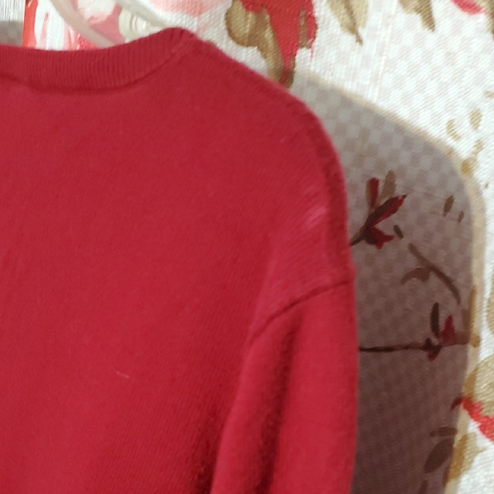 LOFT Deep Red Button-Front Crewneck Cardigan - Picture 7 of 8